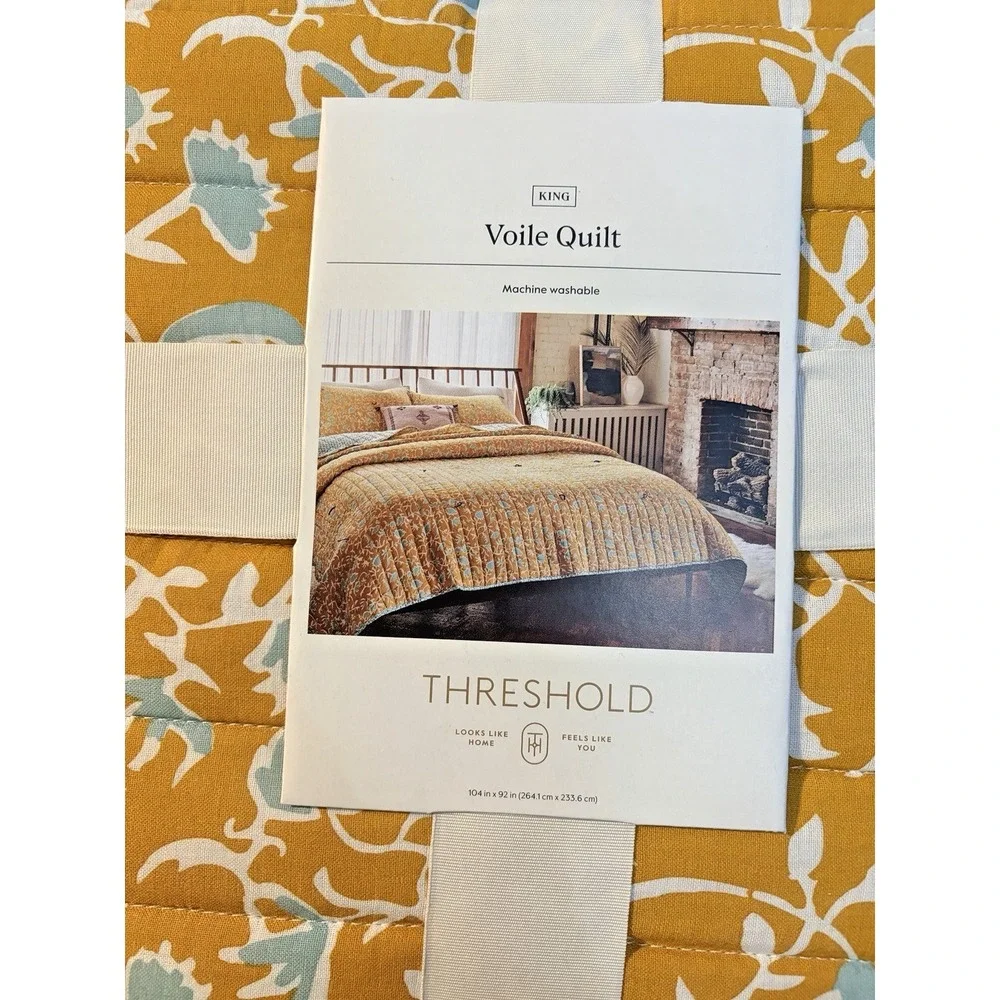 Threshold Brand Earthy Vines Voile Quilt in Mustard Yellow & Teal Blue - King